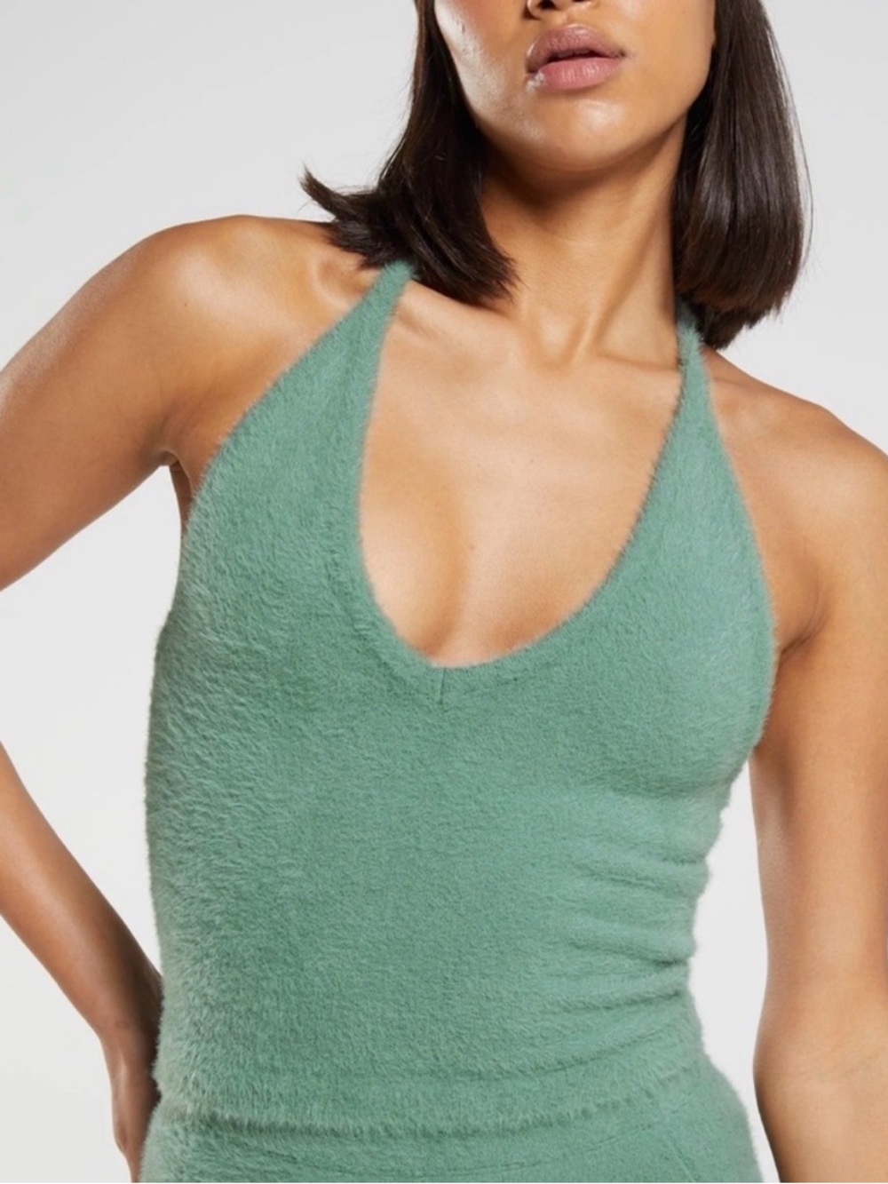 Gymshark Whitney Simmons Eyelash Knit Midi Halter Top Sage Size Medium